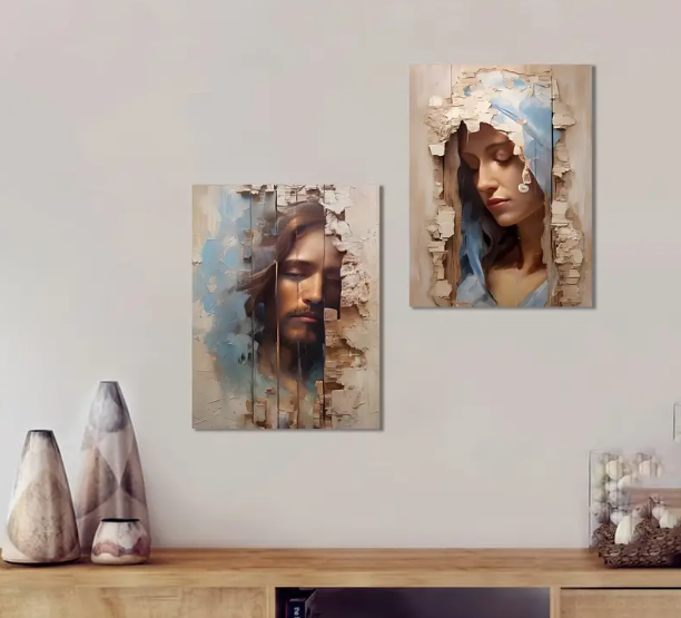 JESUS & MARY 2 PIECE WALL CANVAS