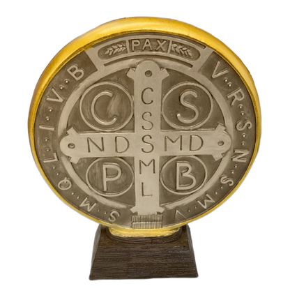 RESIN MEDAL OF ST. BENEDICT 7" ON BASE