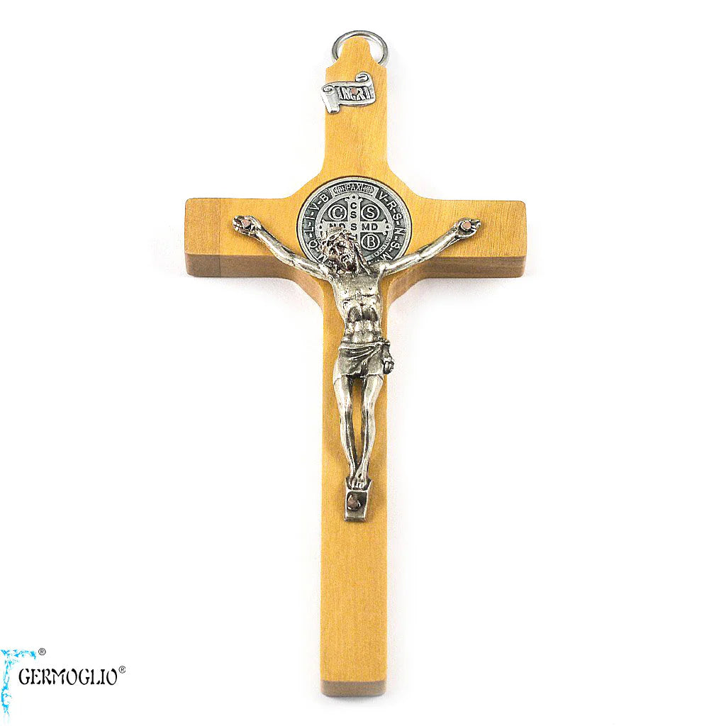 ST BENEDICT CRUCIFIX WALL CROSS IN ITALIAN OLIVEWOOD