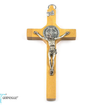 ST BENEDICT CRUCIFIX WALL CROSS IN ITALIAN OLIVEWOOD