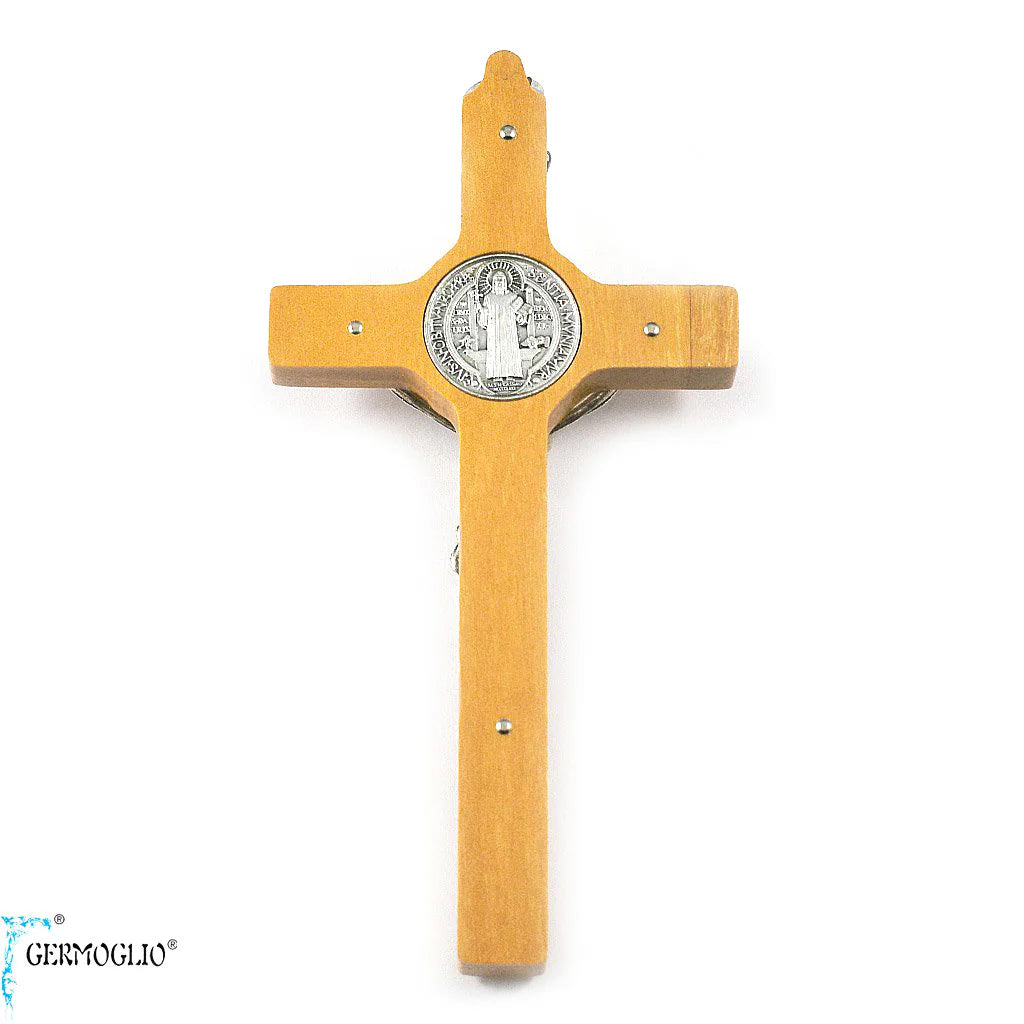 ST BENEDICT CRUCIFIX WALL CROSS IN ITALIAN OLIVEWOOD