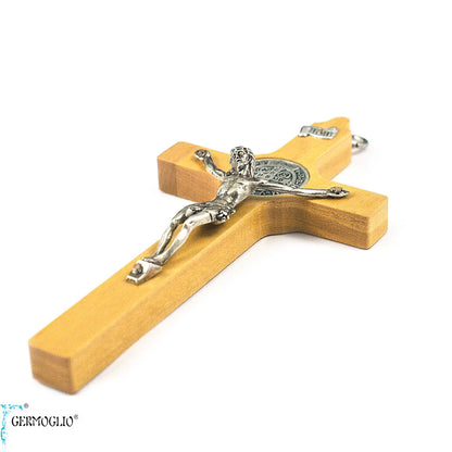 ST BENEDICT CRUCIFIX WALL CROSS IN ITALIAN OLIVEWOOD