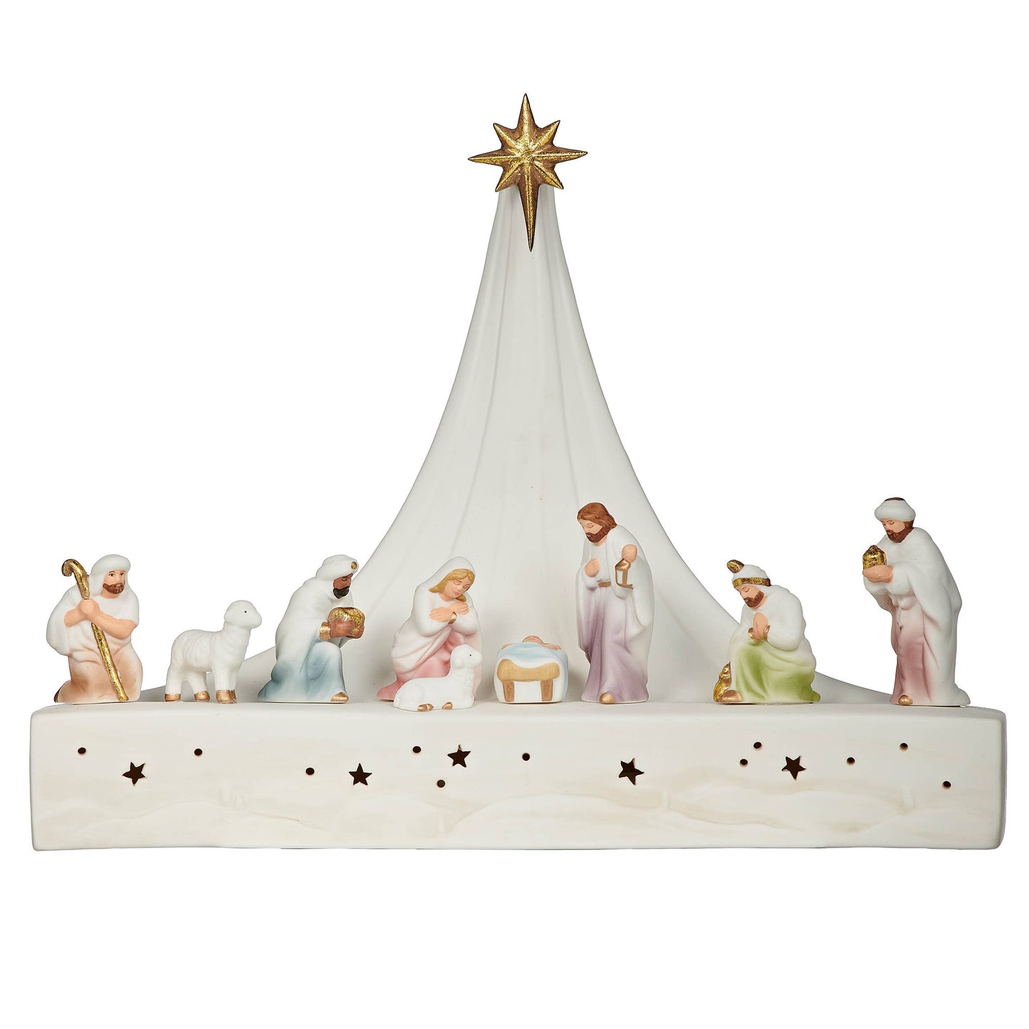 PORCELAIN NATIVITY SCENE DISPLAY 7.25"H LED