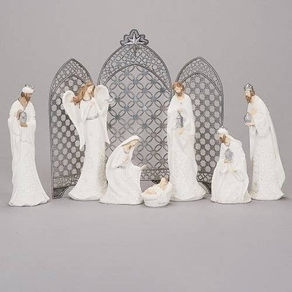 NATIVITY WHITE W/PEARL LEAF PATTERN- 7 PIECE SET