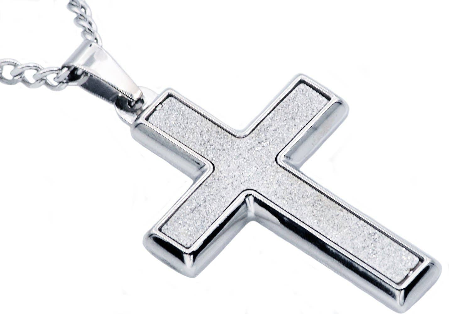 MEN'S SANDBLASTED STAINLESS STEEL CROSS PENDANT