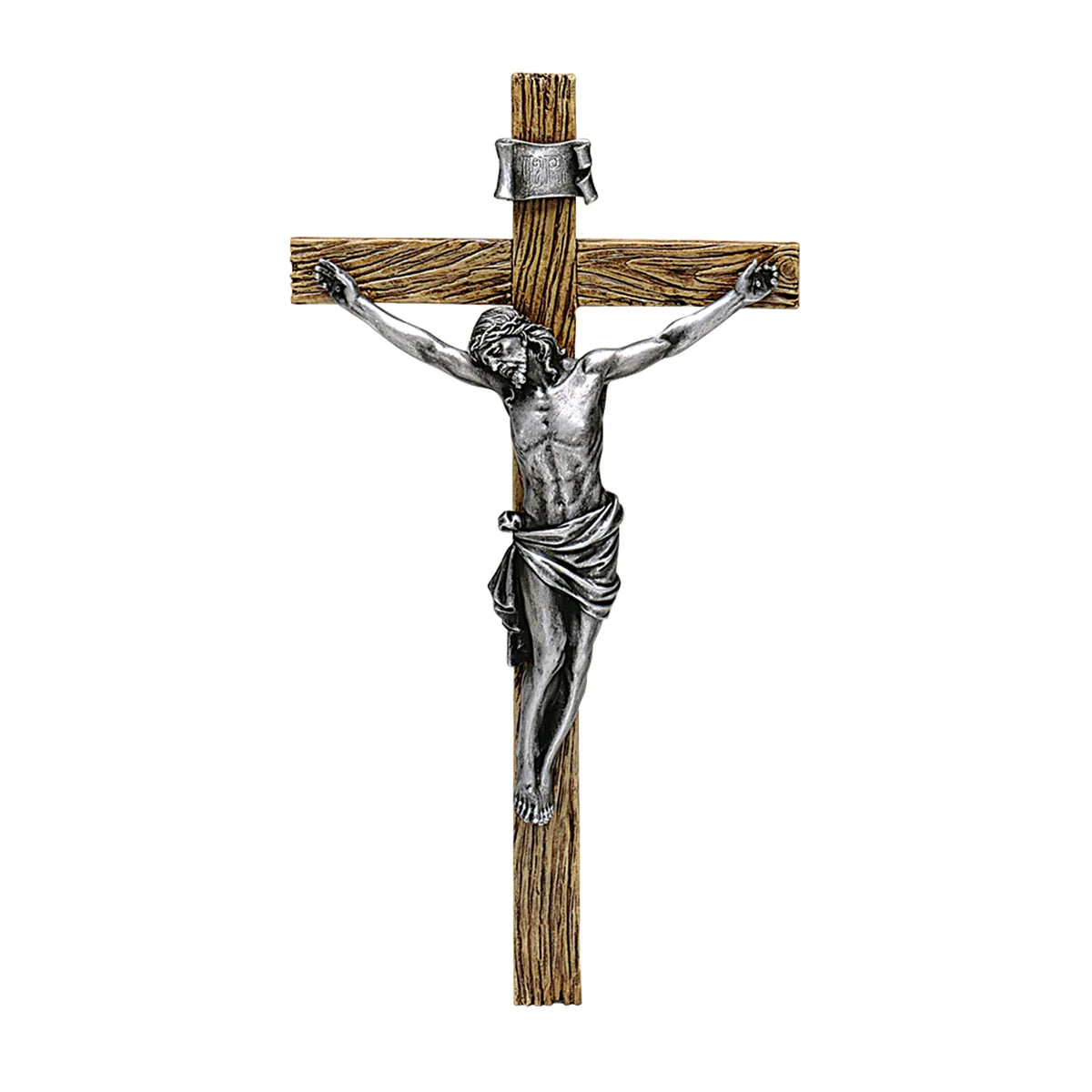 13.25"H Antique Silver Crucifix