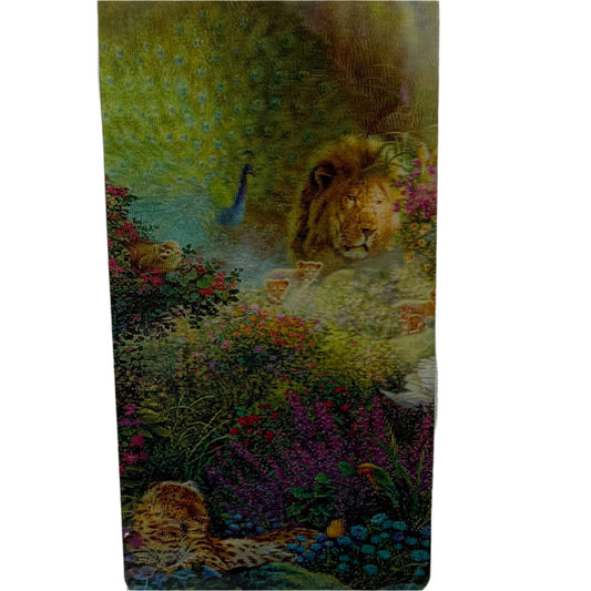 3D LENTICULAR BOOKMARK: LION & PEACOCK IN EDEN