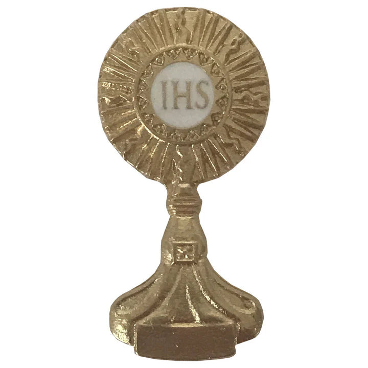 MONSTRANCE LAPEL PIN W/ ANTIQUE GOLD FINISH