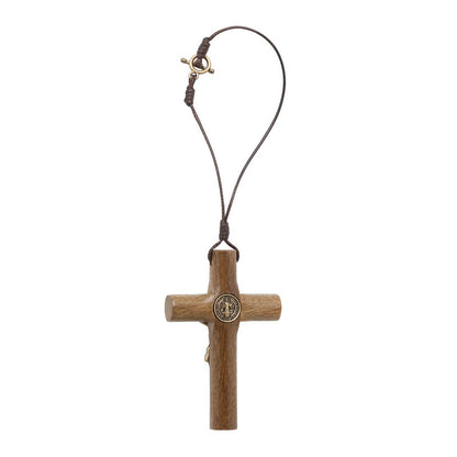 AUTO DEVOTIONAL: ST. BENEDICT WOODEN REARVIEW MIRROR CROSS