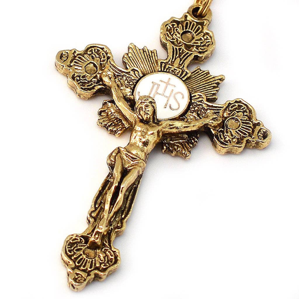 MIRACULOUS MEDAL BLUE AURORA BOREALIS CRYSTAL & GOLD ROSARY