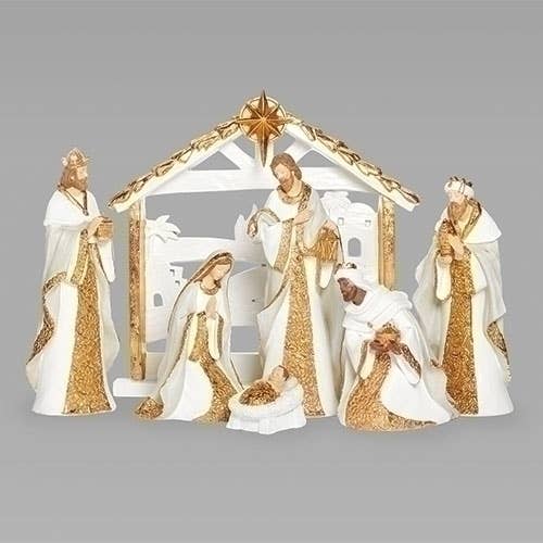 7-Pc Elegant Nativity Set W/ Gold Accents