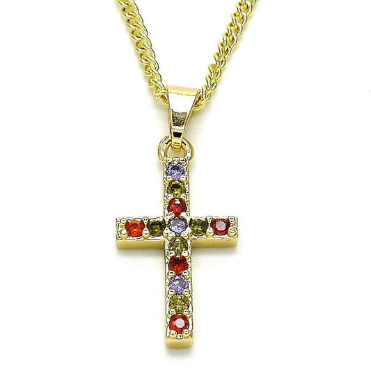 MULTICOLOR CRYSTAL CROSS PENDANT NECKLACE
