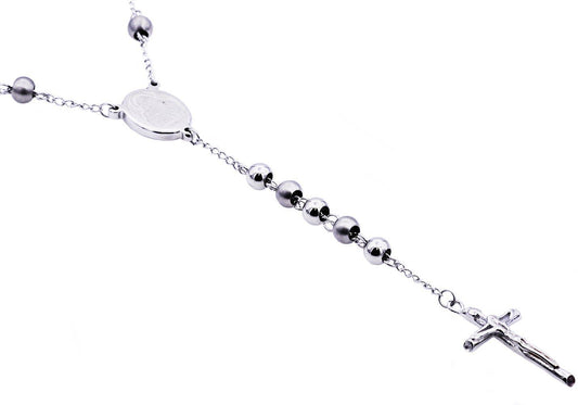 MEN'S BRUSHED & POLISHED STAINLESS STEEL ROSARY NECKLACE