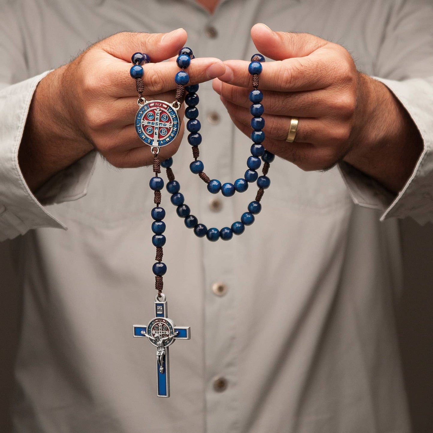 BLUE WOODEN ST. BENEDICT ROSARY