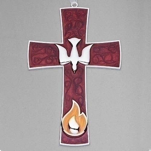 7.5"H CONFIRMATION WALL CROSS W/ DOVE & FLAME ICONS