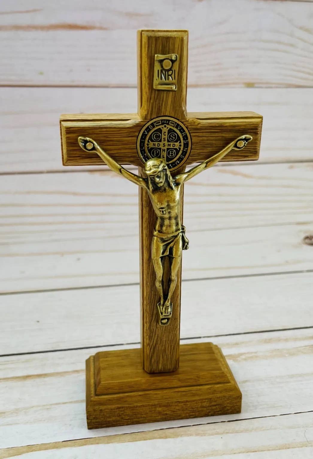 5" ST. BENEDICT WOODEN CROSS WITH STAND