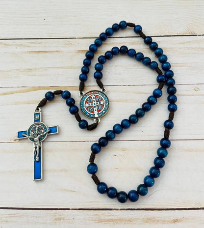 BLUE WOODEN ST. BENEDICT ROSARY