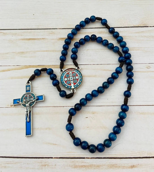 BLUE WOODEN ST. BENEDICT ROSARY