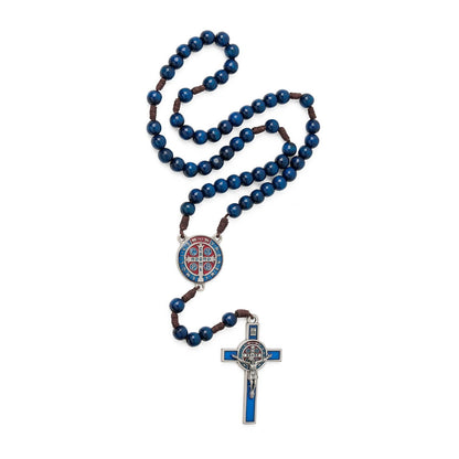 BLUE WOODEN ST. BENEDICT ROSARY