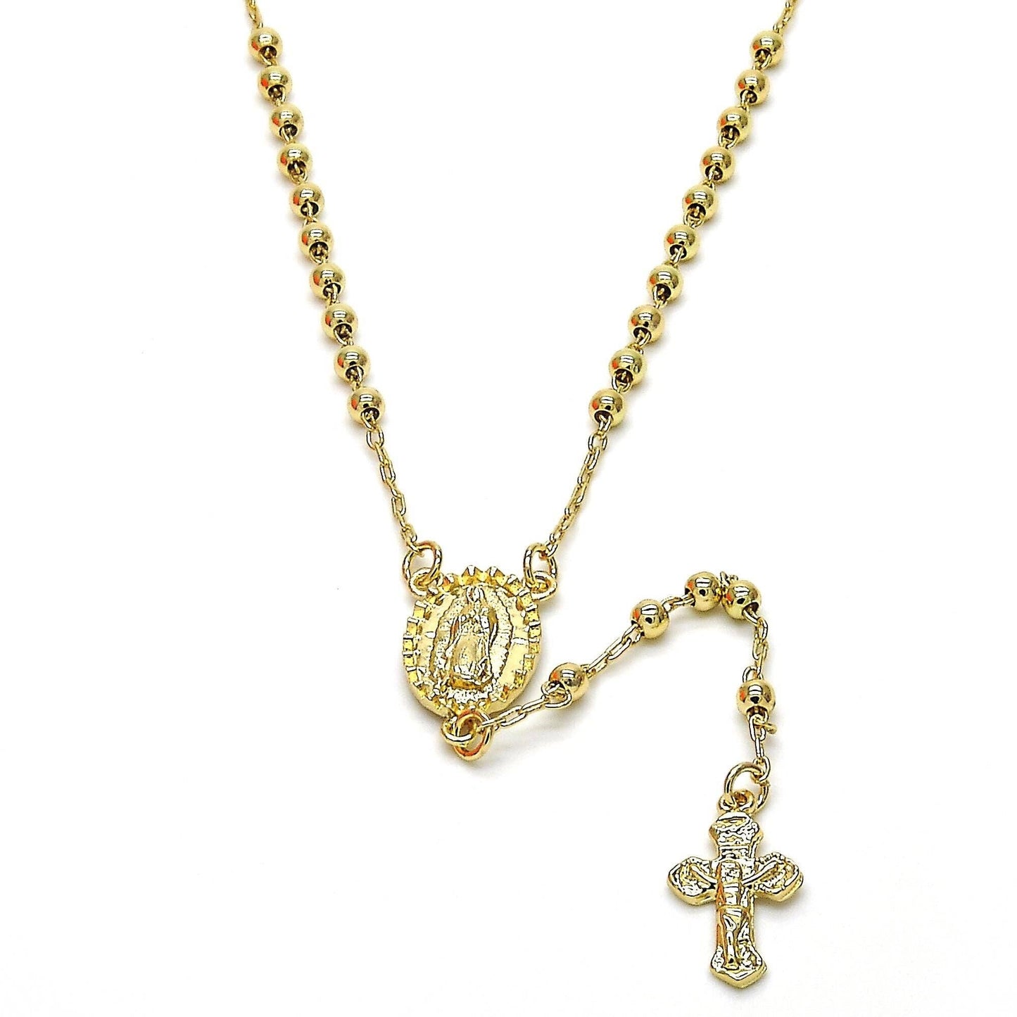 18K GOLD LAYERED ROSARY NECKLACE W/ OL GUADALUPE