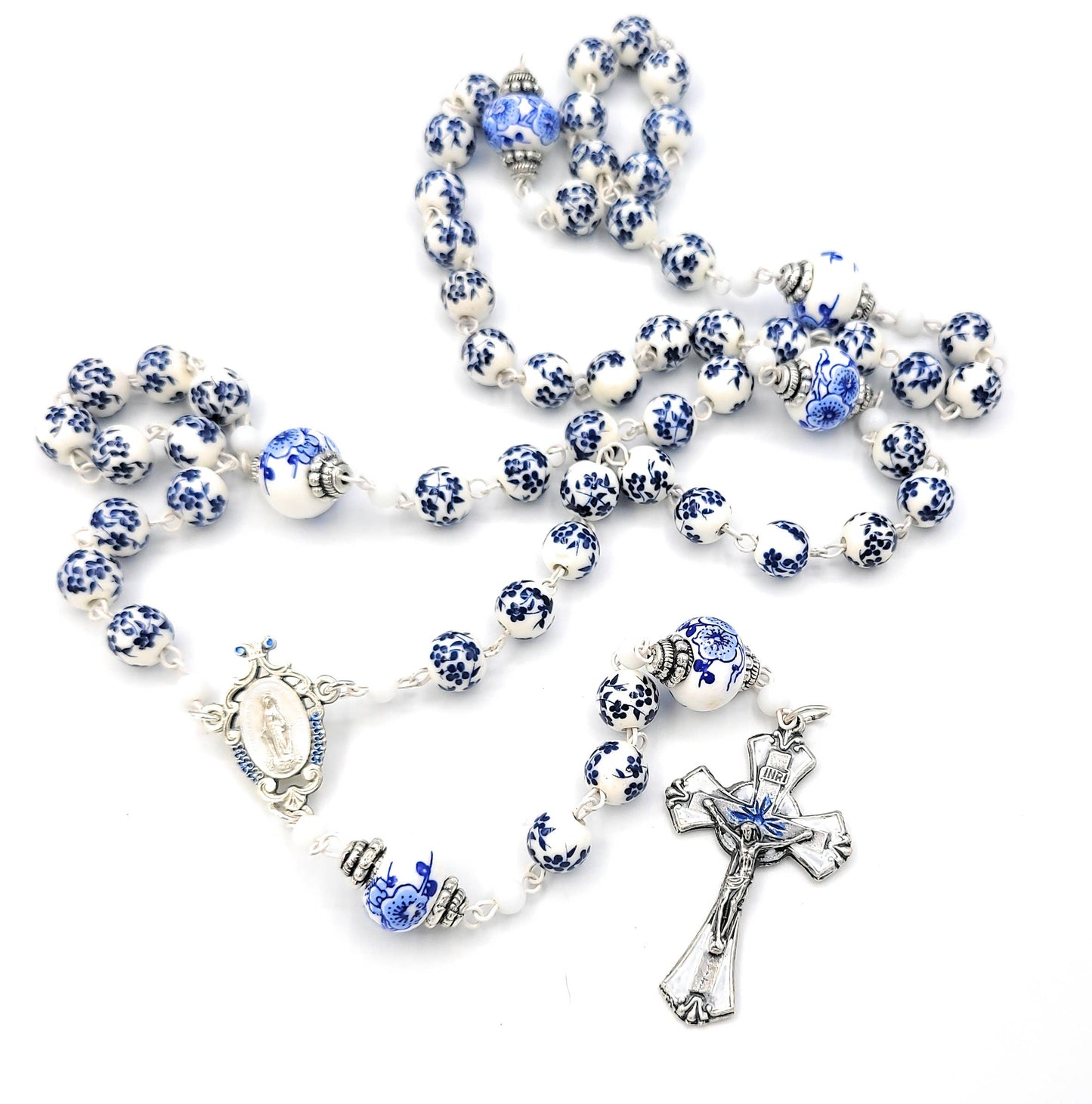 WHITE & BLUE PORCELAIN ROSARY