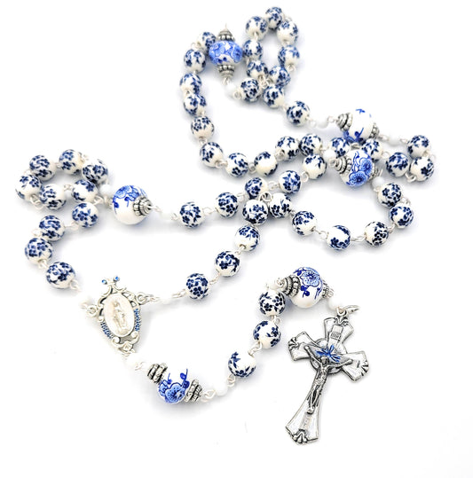 WHITE & BLUE PORCELAIN ROSARY