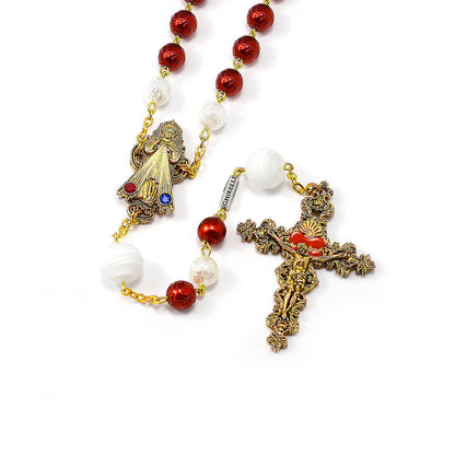 MERCIFUL JESUS DIVINE MERCY ROSARY WITH MURANO GLASS, CRYSTAL, AND HAND ENAMEL