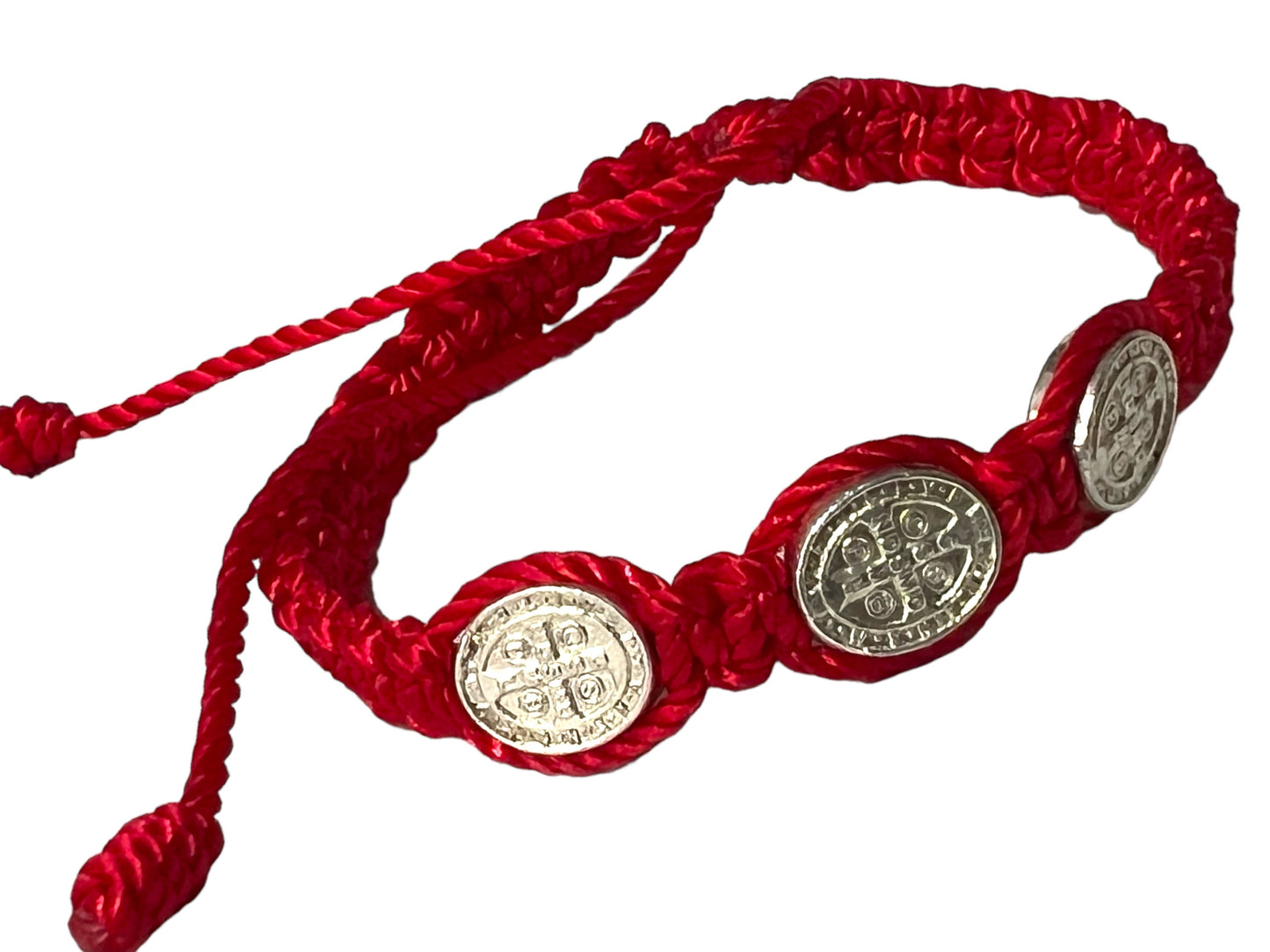 BRACELET: RED -ST. BENEDICT TRIPLE MEDAL -SMALL