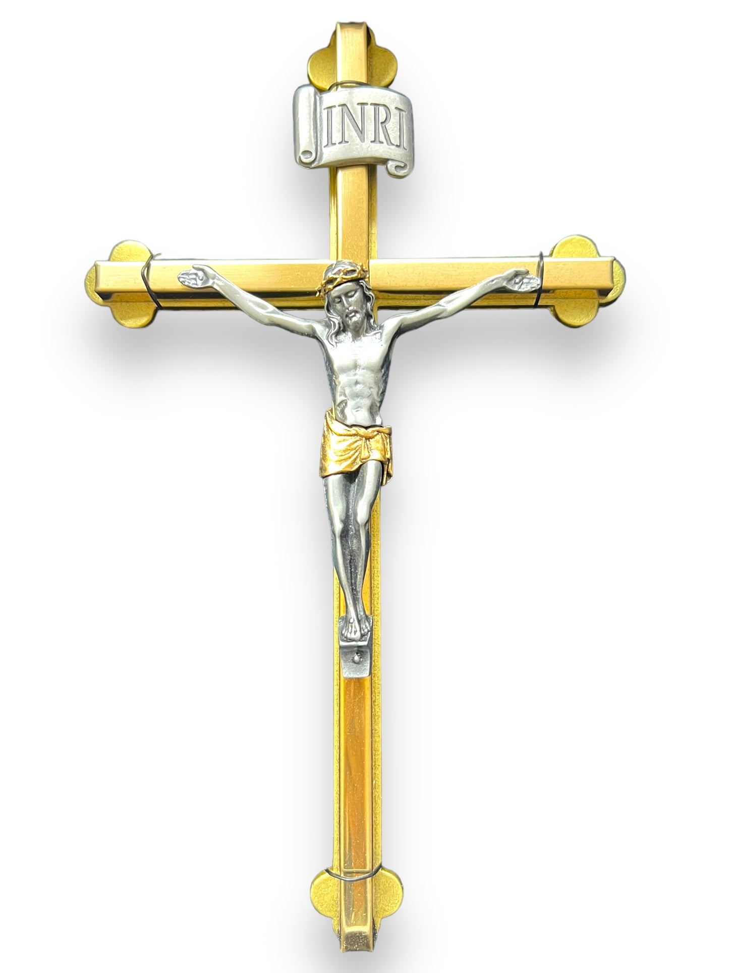 2-TONE WALL BUDDED CRUCIFIX 8" TALL