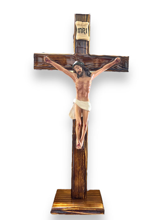 22.5" WOODEN CRUCIFIX WITH BASE