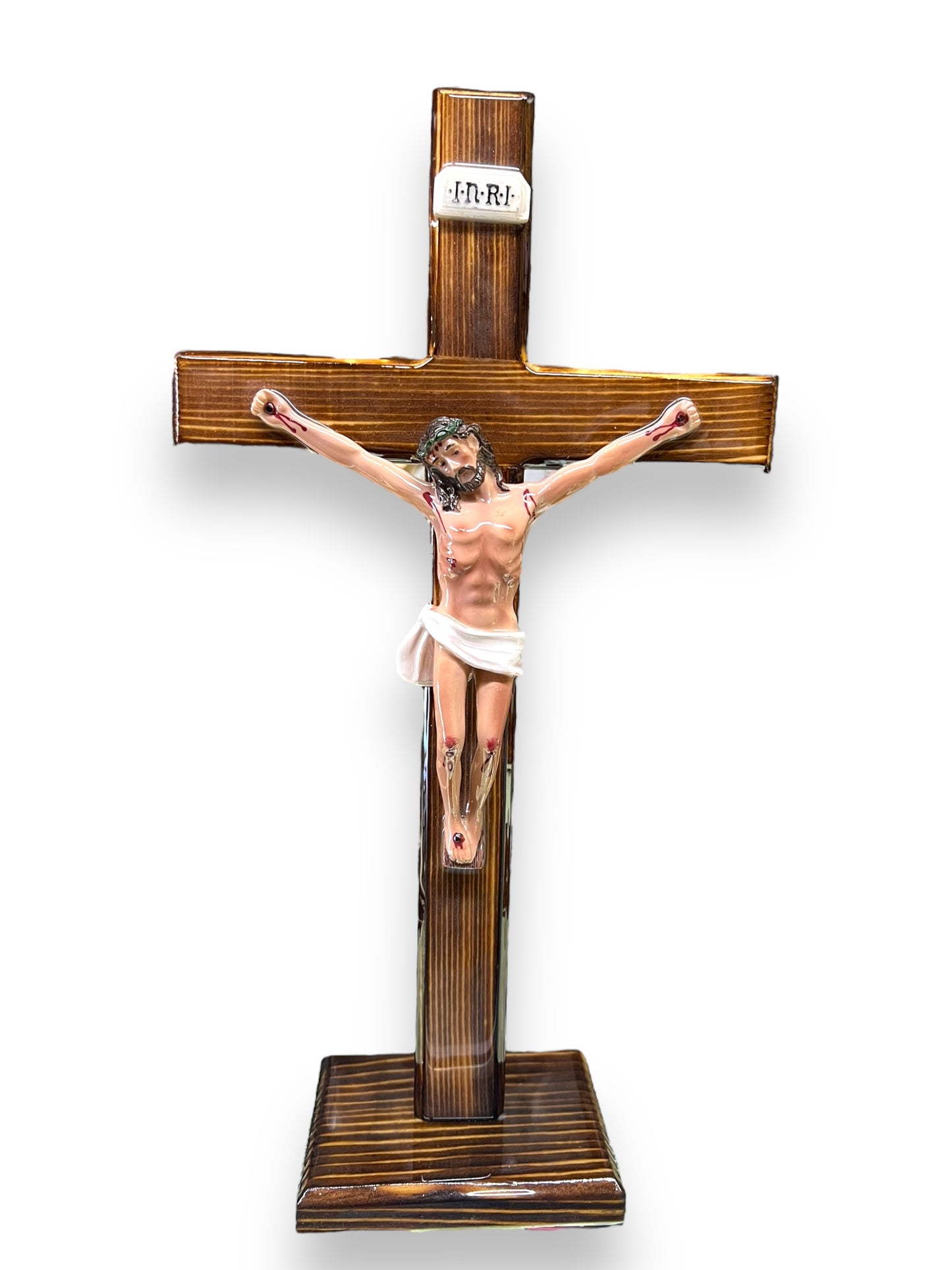 16" WOODEN CRUCIFIX WITH BASE