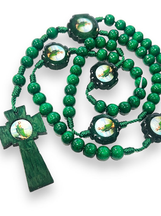 WOODEN ROSARY: ST. JUDE THADDEUS 10MM GREEN