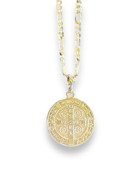 ST BENEDICT MEDAL WITH CHAIN -18k GOLD LAYERED