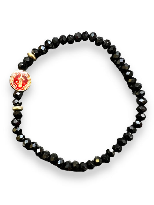 BRACELET: BLACK CRYSTAL ST. BENEDICT RED ENAMELED