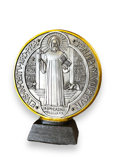 RESIN MEDAL OF ST. BENEDICT 7" ON BASE