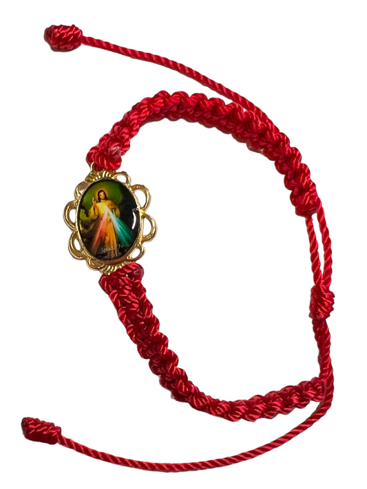 BRACELET: DIVINE MERCY -RED DOUBLE THREADED FULL COLOR MEDAL