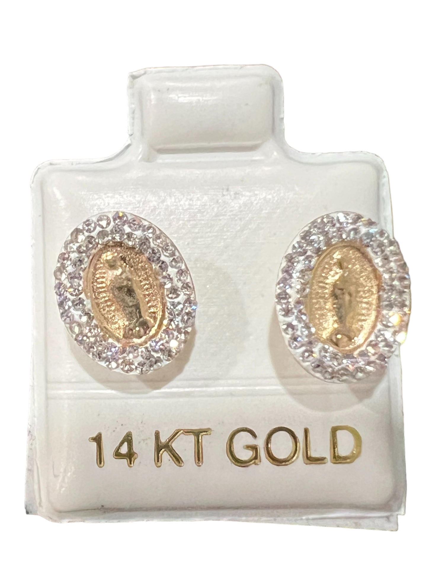 14K GOLD: OUR LADY OF GUADALUPE EARRINGS OVAL 10mm x 8mm