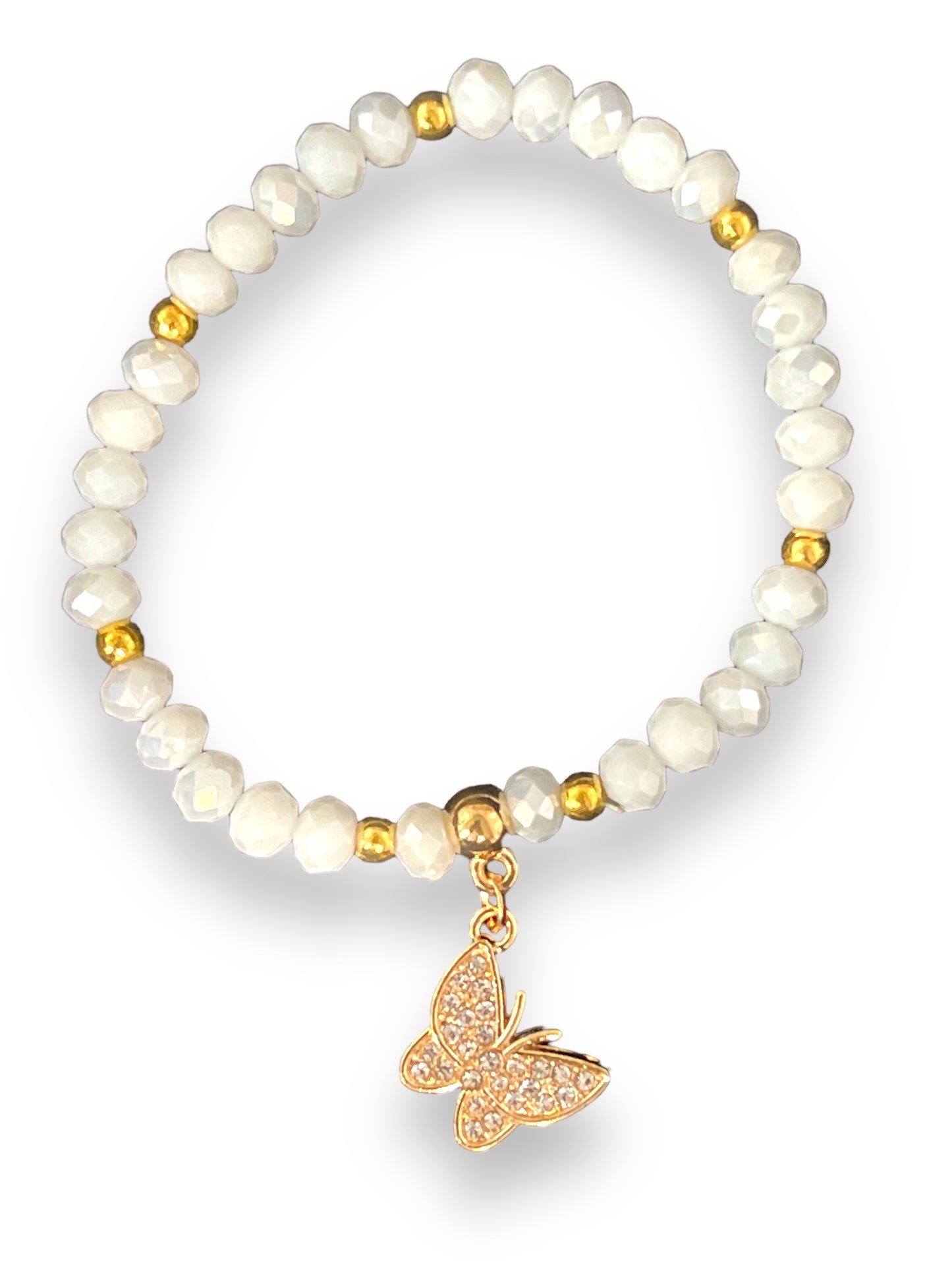 BRACELET: WHITE WITH GOLDEN BUTTERFLY