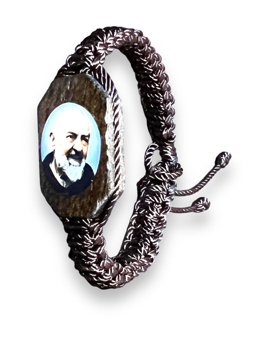 BRACELET: PADRE PIO -BROWN DOUBLE THREADED