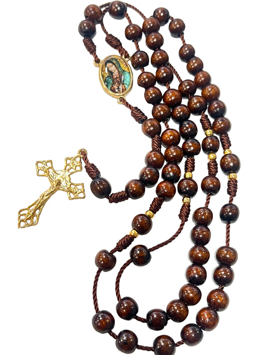 WOODEN ROSARY: OUR LADY OF GUADALUPE W/ METAL CROSS 6MM