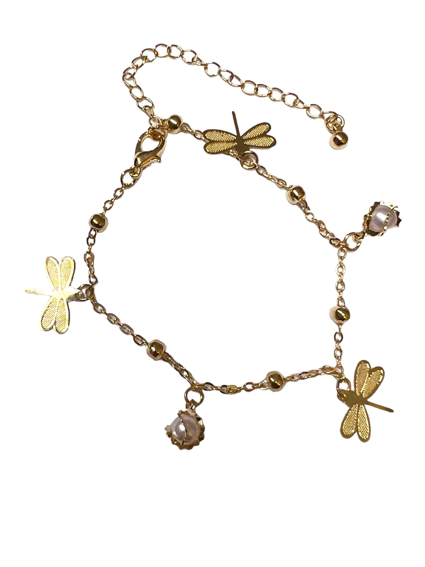 BRACELET: DRAGON FLY & FAUX PEARLS