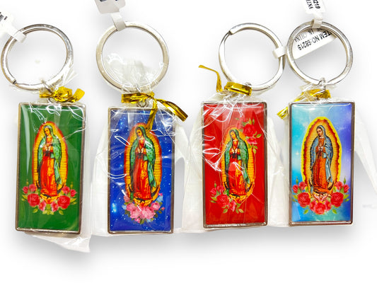 2.5" FULL COLOR  ENAMELED METAL OUR LADY OF GUADALUPE KEYCHAIN