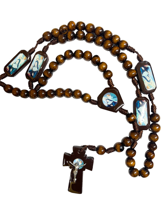 WOODEN ROSARY: ST. RITA OF CASIA 8MM BROWN