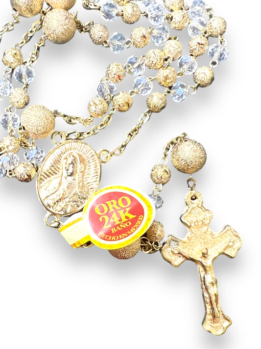 OUR LADY OF GUADALUPE GLASS/GOLD BEADS ROSARY | ROSARIO DE VIDRIO DE LA VIRGEN DE GUADALUPE