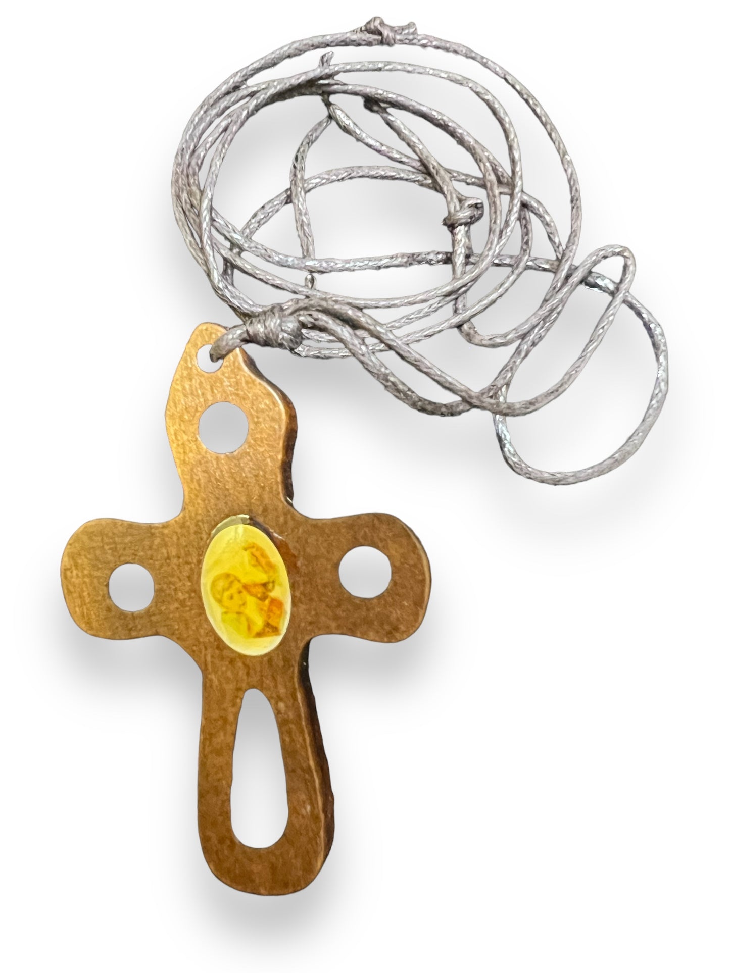 WOODEN CROSS W/ ROPE: FIRST COMMUNION CHILD