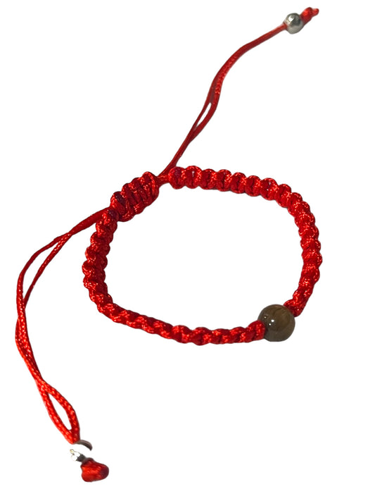 INFANT BRACELET: PLAIN RED THREADED W/ TIGER EYE BEAD