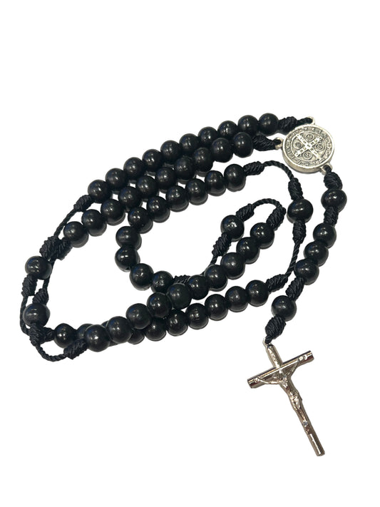 ST. BENEDICT WOODEN ROSARY W/ MEDAL