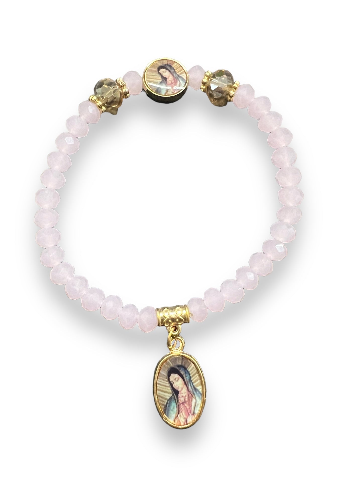 BRACELET: OUR LADY OF GUADALUPE -PINK DOUBLE CHARM