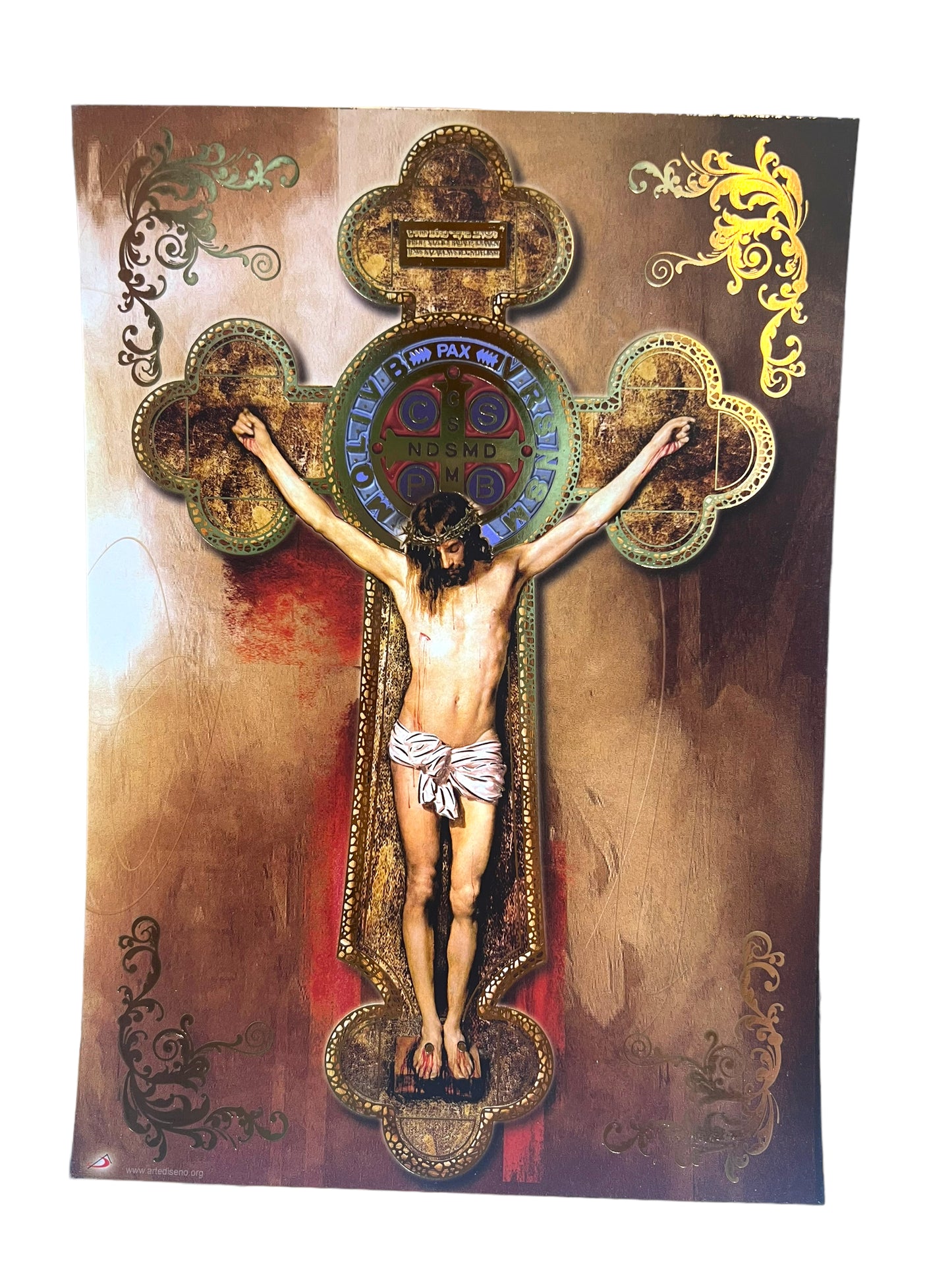 LARGE POSTCARD 8"X6": ST. BENEDICT CROSS WITH MEDAL