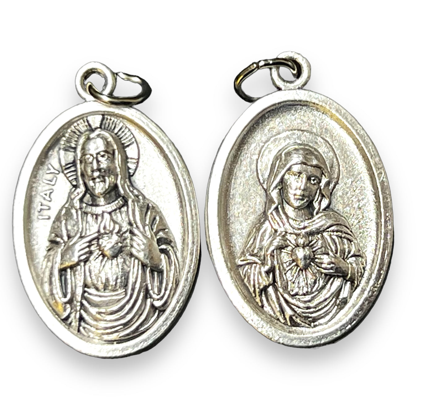 OXIDIZED ITALIAN MEDAL: SACRED HEART OF JESUS / IMMACULATE HEART OF MARY